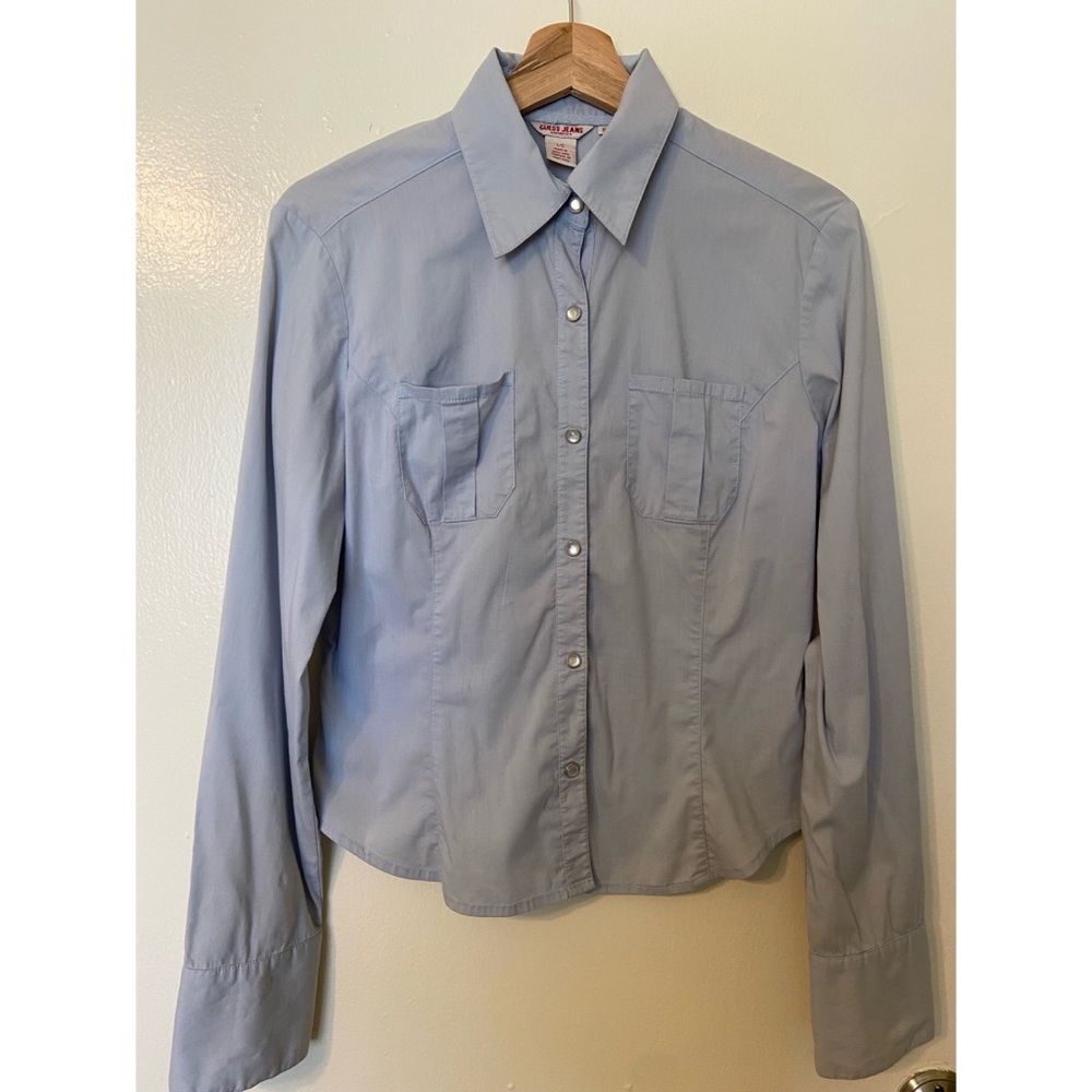 Vintage Guess Jeans Long Sleeve light blue stretch button-down shirt